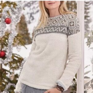 Sundance Haven Sz XS Fleece Embroidered Ivory Gray Pullover Sweater Sweatshirt